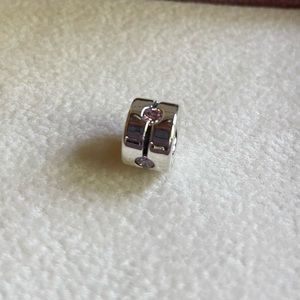 Pandora Retired Silver Band With Pink CZ Charm